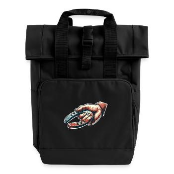 Hufeisenwerfen Horseshoe Pitching - Rolltop Rucksack mit zwei Griffen - Schwarz - Vorne