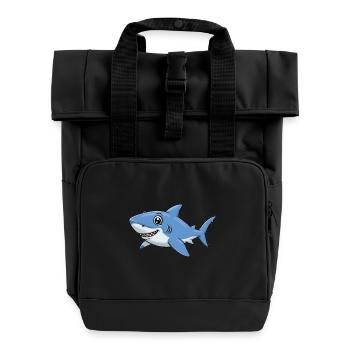 Animal Cartoon Shark - Roll Top Backpack with Two Handles - black - Front