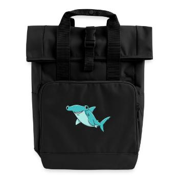 Animal Cartoon Hammerhead Shark - Roll Top Backpack with Two Handles - black - Front