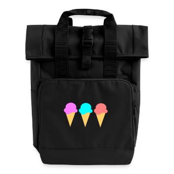 Ice Cream Ice Cream Strawberry Ice Cream Summer Festival - Roll Top Backpack with Two Handles - black - Front