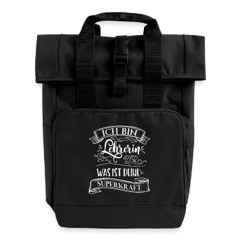 I'm a teacher, what's your superpower - Roll Top Backpack with Two Handles - black - Front