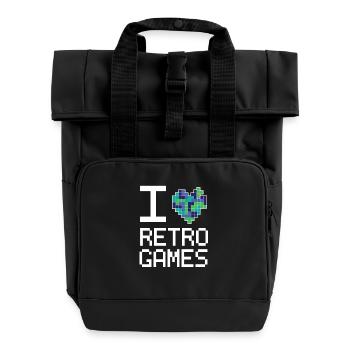 Retro Game Liebe - Rolltop Rucksack mit zwei Griffen - Schwarz - Vorne
