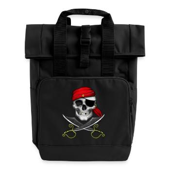 Pirat Totenkopf - Rolltop Rucksack mit zwei Griffen - Schwarz - Vorne