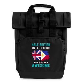 Half British Half Filipino - Roll Top Backpack with Two Handles - black - Front