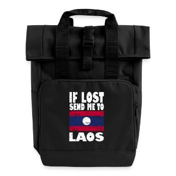 Laos Flag Saying - Roll Top Backpack with Two Handles - black - Front