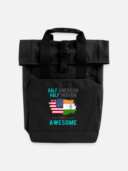 Halb Amerikaner Halb Inder - Rolltop Rucksack mit zwei Griffen - Schwarz