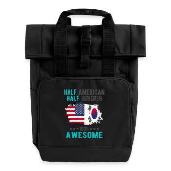 Half American Half South Korean - Roll Top Backpack with Two Handles - black - Front