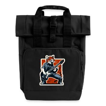 Cat Rage and the Guitar Playing Rock Cat - Roll Top Backpack with Two Handles - black - Front