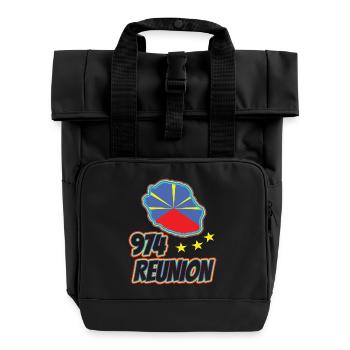 idee cadeau drapeau carte ile de la reunion 974 - Sac à dos Roll Top à deux anses - noir - Devant