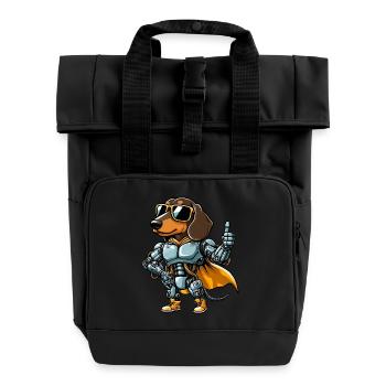 Dackel Roboter Cyborg Sci-Fi Hund Mech Design - Rolltop Rucksack mit zwei Griffen - Schwarz - Vorne