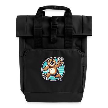Laufender Bär mit Zwinkern und Peace-Zeichen - Rolltop Rucksack mit zwei Griffen - Schwarz - Vorne