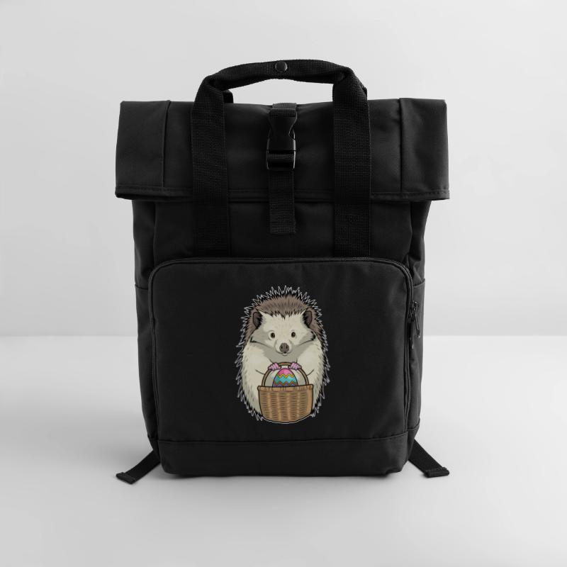 Hedgehog Easter Easter Egg Basket Roll Top Backpack with Two Handles
