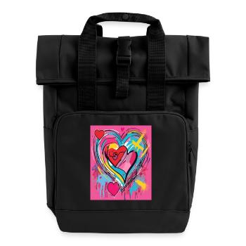 Heart for art lovers - Roll Top Backpack with Two Handles - black - Front