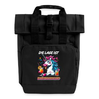 Karneval Einhorn Alkohol Lustig Party Cocktail Fun - Rolltop Rucksack mit zwei Griffen - Schwarz - Vorne