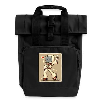 70s Retro Style Tanzfläche: Disco Tänzer - Rolltop Rucksack mit zwei Griffen - Schwarz - Vorne