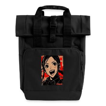 Fille de dessin animé riant dans le style japonais - Sac à dos Roll Top à deux anses - noir - Devant