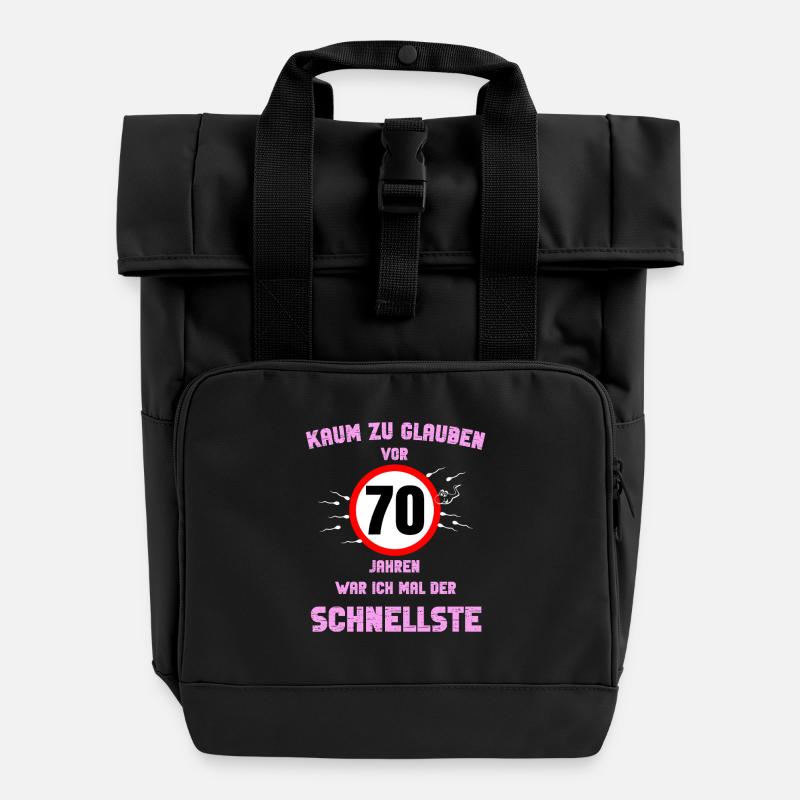 70e tour anniversaire cadeau fête dire idée - Sac à dos Roll Top à deux anses - noir