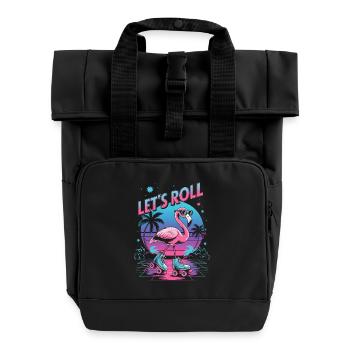 Flamingo auf Rollschuhen - Retro 80er - Rolltop Rucksack mit zwei Griffen - Schwarz - Vorne