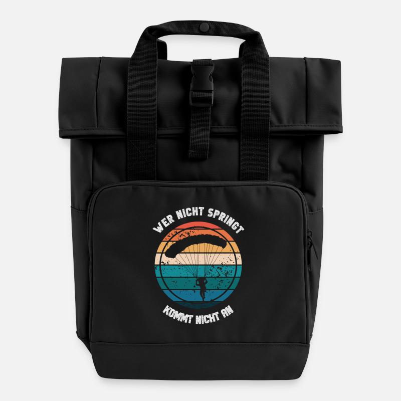 Retro Fallschirmspringen Spruch Design Fallschirm - Rolltop Rucksack mit zwei Griffen - Schwarz