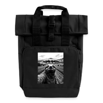 Sloth Selfie with Alien UFO Funny Sloth - Roll Top Backpack with Two Handles - black - Front
