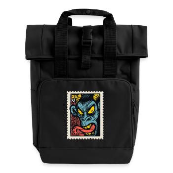 Dämon-Affe mit langer Zunge, eine Comic Briefmarke - Rolltop Rucksack mit zwei Griffen - Schwarz - Vorne