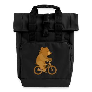 Fröhlicher Bär auf Fahrrad –Verspieltes Tierdesign - Rolltop Rucksack mit zwei Griffen - Schwarz - Vorne