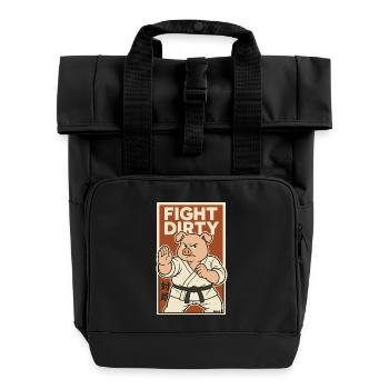 Karate Kampfschwein – Kämpfe schmutzig - Rolltop Rucksack mit zwei Griffen - Schwarz - Vorne
