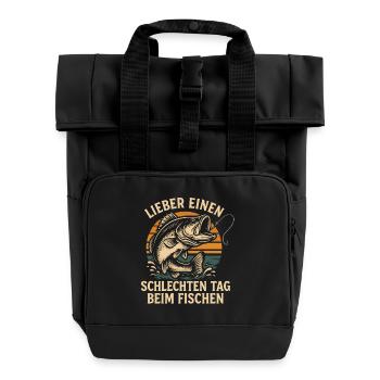 Better fishing than working saying - Roll Top Backpack with Two Handles - black - Front