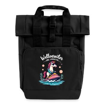 Cavalier de vague licorne rose - Sac à dos Roll Top à deux anses - noir - Devant