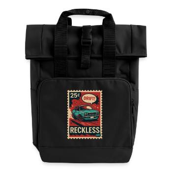 Briefmarken-Poster: DRIFT! –Rücksichtslos - Rolltop Rucksack mit zwei Griffen - Schwarz - Vorne