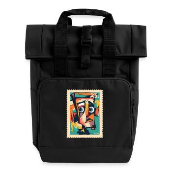 Cubist Head – Postage Stamp of Confusion - Roll Top Backpack with Two Handles - black - Front