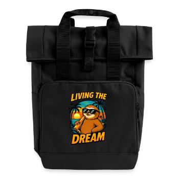 Faultier Urlaub Retro – Living the Dream - Rolltop Rucksack mit zwei Griffen - Schwarz - Vorne