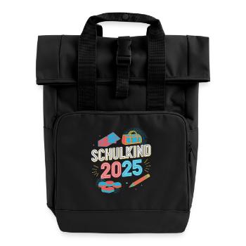 Schulkind Einschulung 2025 Grundschule - Rolltop Rucksack mit zwei Griffen - Schwarz - Vorne