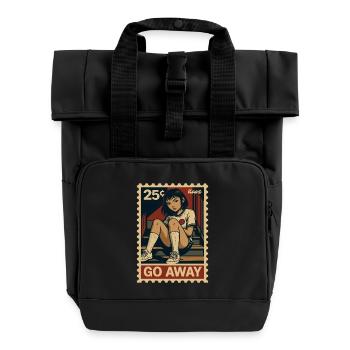 Comic Girl on Stairs Stamp, Go Away! - Roll Top Backpack with Two Handles - black - Front