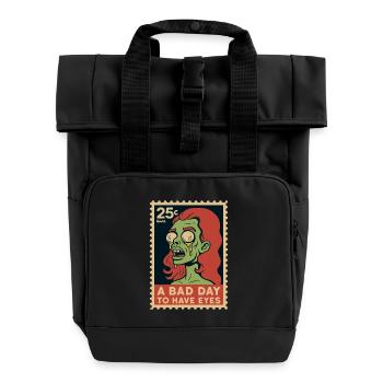 Zombie with googly eyes and saying - Roll Top Backpack with Two Handles - black - Front
