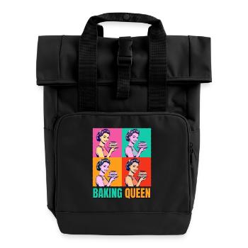 Baking Cake Baking Queen Baking Fairy Baker Pop Art - Roll Top Backpack with Two Handles - black - Front