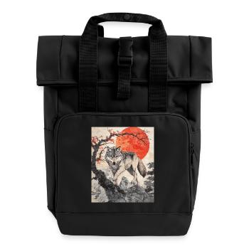 Wolf Japan Mount Fuji Yama Japan Temple Shrine - Roll Top Backpack with Two Handles - black - Front
