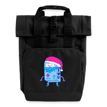 Kawaii Christmas Robot Santa Bot - Roll Top Backpack with Two Handles - black - Front