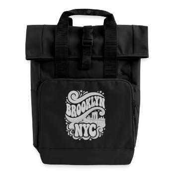 Brooklyn NYC – Retro 70er Bridge Grey - Rolltop Rucksack mit zwei Griffen - Schwarz - Vorne