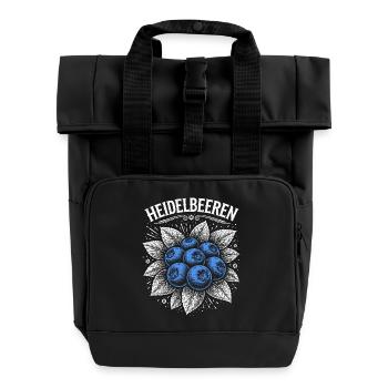 Blueberries Vintage Screen Print - Roll Top Backpack with Two Handles - black - Front