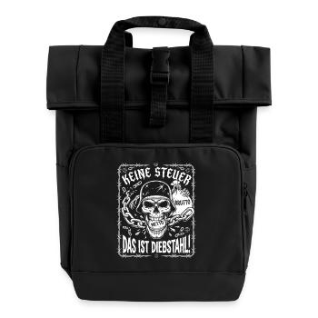 Keine Steuer Das Ist Diebstahl, Totenkopf - Rolltop Rucksack mit zwei Griffen - Schwarz - Vorne