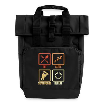 Essen Schlafen Skateboarden Wiederholen - Rolltop Rucksack mit zwei Griffen - Schwarz - Vorne
