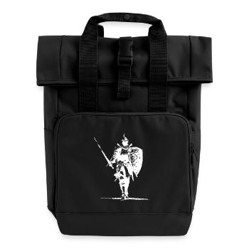 Knight Silhouette with Shield and Spear - Roll Top Backpack with Two Handles - black - Front