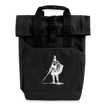 Ritter-Silhouette mit Schwert und Schild - Rolltop Rucksack mit zwei Griffen - Schwarz - Vorne