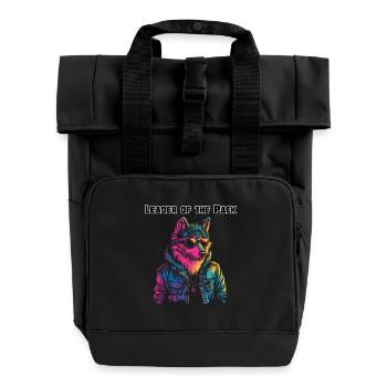 Leader of the Pack - Neon Wolf Design - Roll Top Backpack with Two Handles - black - Front