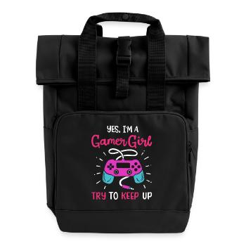 Gamer Girl Gamer Gaming - Roll Top Backpack with Two Handles - black - Front