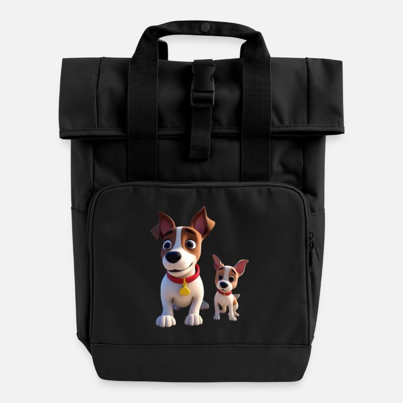 Papa & Baby Dog - Rolltop Rucksack mit zwei Griffen - Schwarz