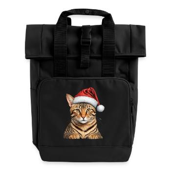christmas bengal cat - Roll Top Backpack with Two Handles - black - Front