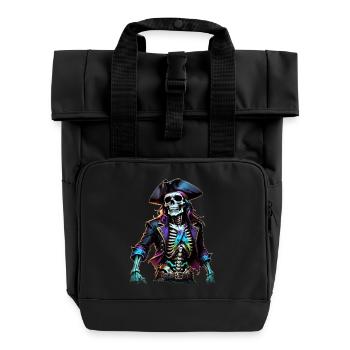 Pirate Skeleton Illustration - Roll Top Backpack with Two Handles - black - Front