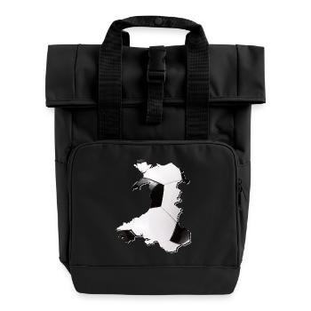 Wales Landkarte umrahmt echten Fußball - Rolltop Rucksack mit zwei Griffen - Schwarz - Vorne